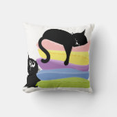 Slapende Zwarte Kat Regenboog Worp Kussen (Voorkant)