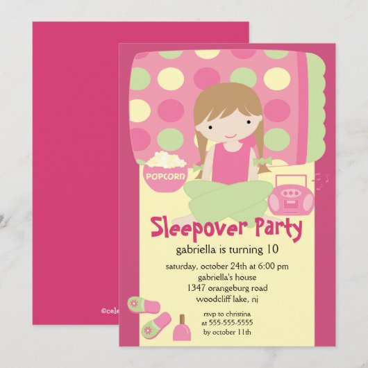 Slapepover Birthday Party Inture Kaart (Voorkant / Achterkant)
