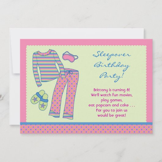Slapepover Birthday Party Invitation Kaart (Voorkant)