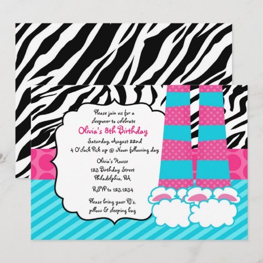 Slapepover Birthday Uitnodiging (Voorkant / Achterkant)