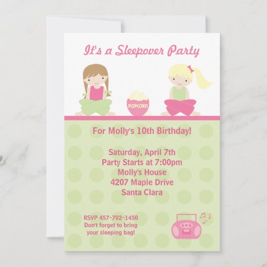 Slapepover Party-uitnodiging Kaart (Voorkant)