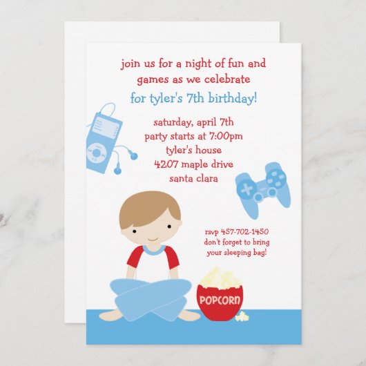 Slapepover Party-uitnodiging Kaart (Voorkant / Achterkant)