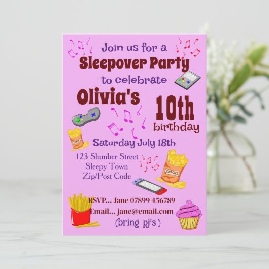 Slapepover Party-uitnodiging Kaart (Staand voorkant)