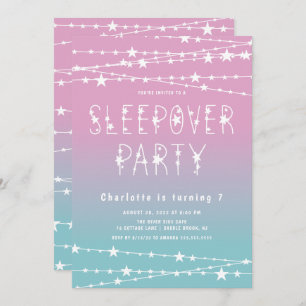 Slapepover Stars Birthday Party Invitation Kaart