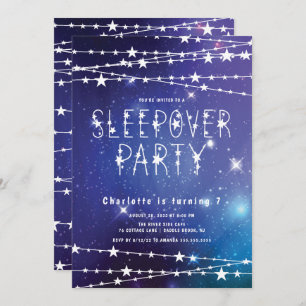 Slapepover Stars Birthday Party Invitation Kaart