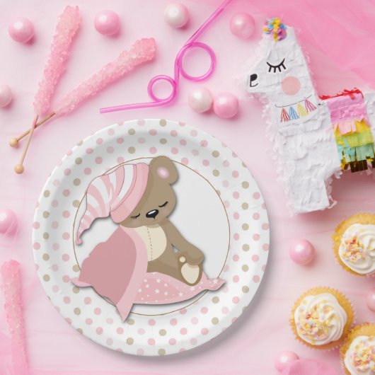 Slaperig Baby Beer Meisje Papieren Bordje (Feest)