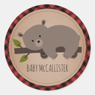 Slaperig Baby Beren welp geruite Baby shower Ronde Sticker