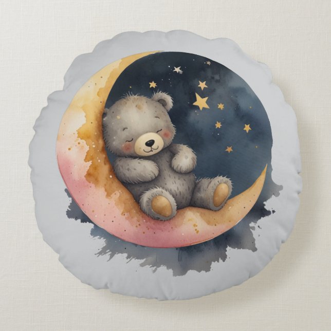 Slaperig Beer op de maan Rond Kussen (Voorkant)