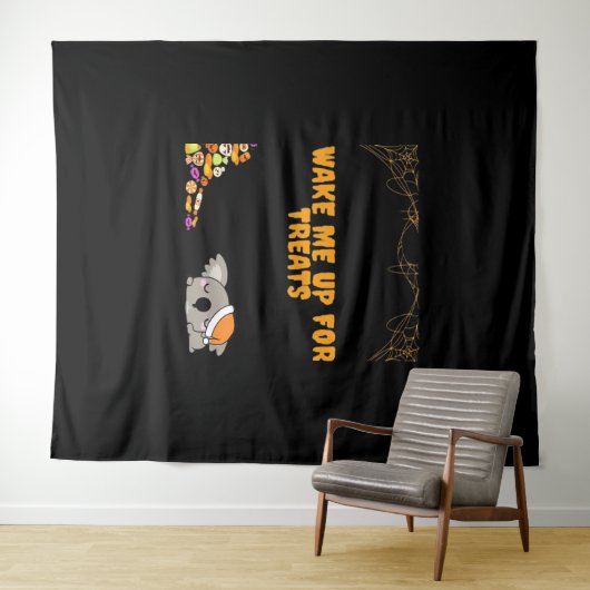 Slaperig dier klaar voor Halloween traktaties! Cla Wandkleed (In Situ (horizontaal))