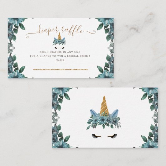 Slaperig eenhoorn blauw bloemenluier loterij ticke informatiekaartje (Voorkant / Achterkant)