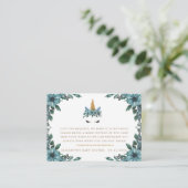 Slaperig eenhoorn blauw bloemig baby shower informatiekaartje (Staand voorkant)