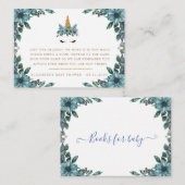 Slaperig eenhoorn blauw bloemig baby shower informatiekaartje (Voorkant / Achterkant)