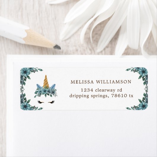 slaperig eenhoorn blauw bloemige terugkeer adresla etiket (Insitu)