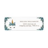 slaperig eenhoorn blauw bloemige terugkeer adresla etiket (Voorkant)