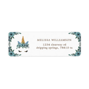 slaperig eenhoorn blauw bloemige terugkeer adresla etiket