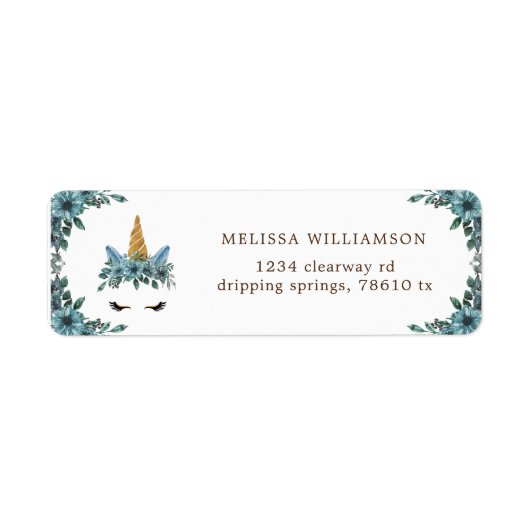 slaperig eenhoorn blauw bloemige terugkeer adresla etiket (Voorkant)