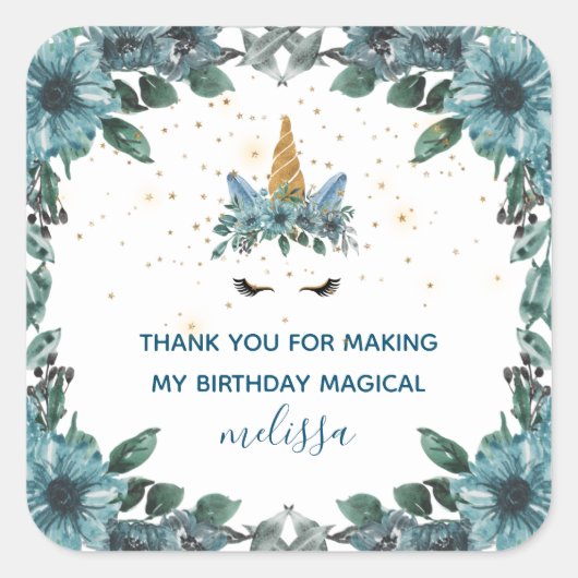 slaperig eenhoorn blauw floral dank je Sticker (Voorkant)