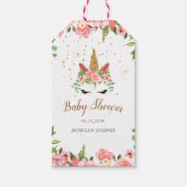 Slaperig eenhoorn blozen floraal baby shower monog cadeaulabel