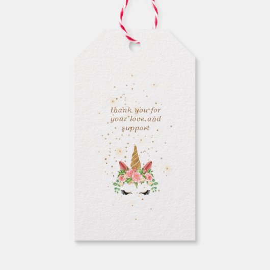 Slaperig eenhoorn blozen floraal baby shower monog cadeaulabel (Achterkant)