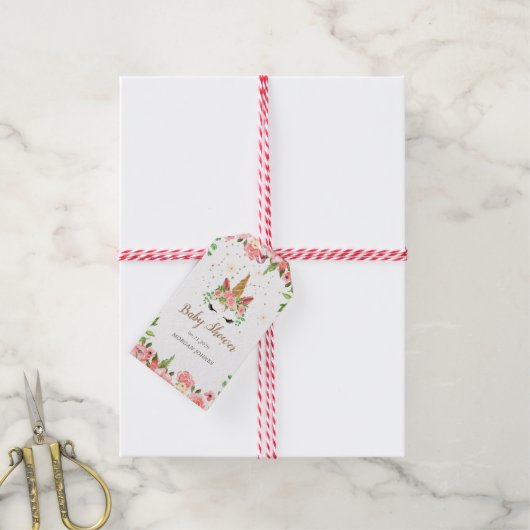 Slaperig eenhoorn blozen floraal baby shower monog cadeaulabel (Met Touw)