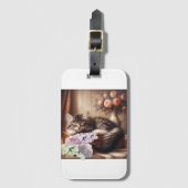 Slaperig Kat op koffer met bloemen Bagagelabel (Voorkant (verticaal))
