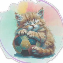 Slaperig Kitten met Voetbal – Schattige Sportliefh Sticker