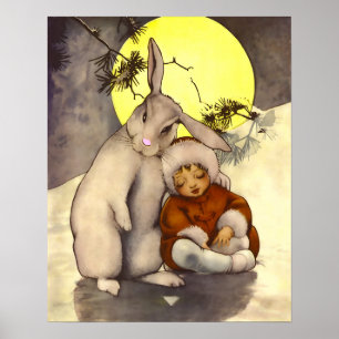 Slaperig Klein Kind met Konijn Nursery Poster