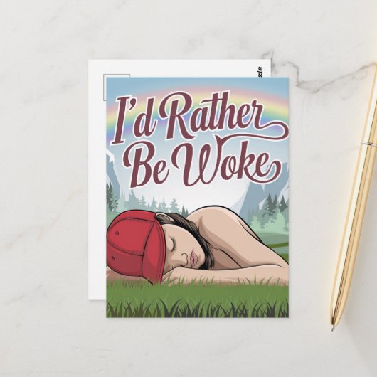 Slaperig persoon liever wakker berg regenboog briefkaart (Voorkant / Achterkant in situ)