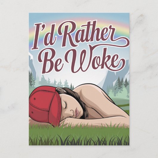 Slaperig persoon liever wakker berg regenboog briefkaart (Voorkant)