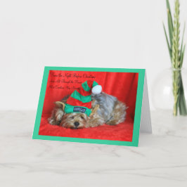 Slaperig Puppy die het Pet van het Elf dragen Feestdagen Kaart