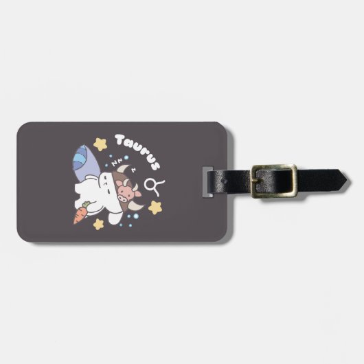 Slaperig Taurus Konijnenpatroon - Zodiac Bagagelabel (Voorkant horizontaal)