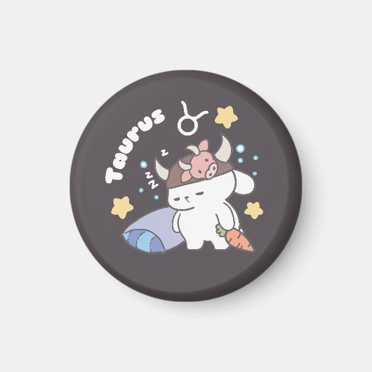 Slaperig Taurus Konijnenpatroon - Zodiac Magneet (Voorkant)