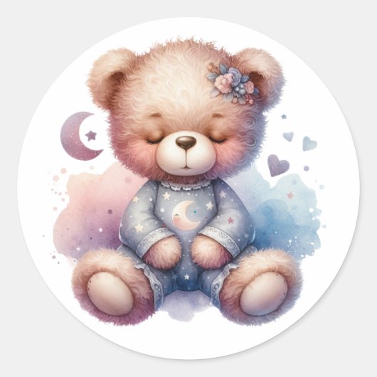 slaperig teddymeisje ronde sticker (Voorkant)