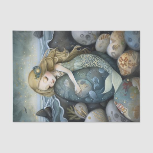 SLAPERIG ZEEMEERMIN MEISJE DECOUPAGE TISSUE PAPIER (Voorkant)