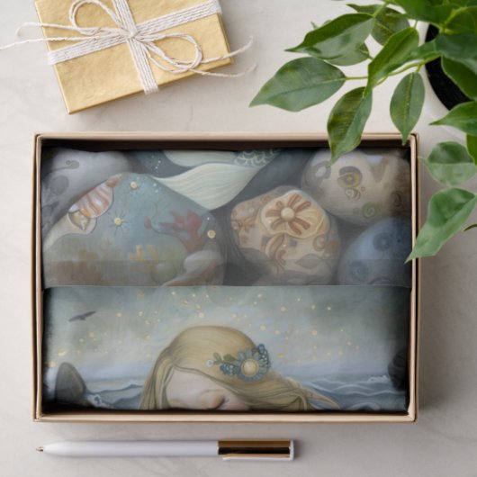 SLAPERIG ZEEMEERMIN MEISJE DECOUPAGE TISSUE PAPIER (Geschenk)