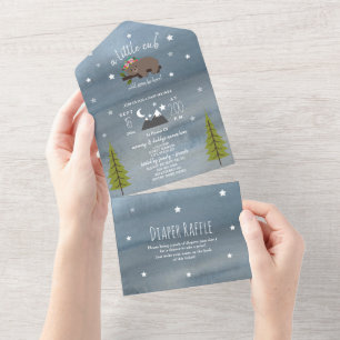Slaperige Beer Baby shower van schouderblad All In One Uitnodiging