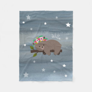 Slaperige Beer Floral Stars Girls Fleece Blanket