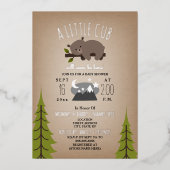 Slaperige Beer krabbanden Baby shower Folie Uitnodiging (Voorkant)