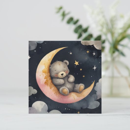 Slaperige beer op de maan  kaart (Staand voorkant)