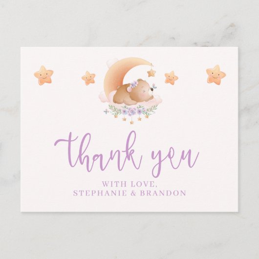 Slaperige Beer op Wolk Baby Shower Bedankt Briefkaart (Voorkant)