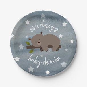 Slaperige Beer sterren Waterverf Baby shower Papieren Bordje