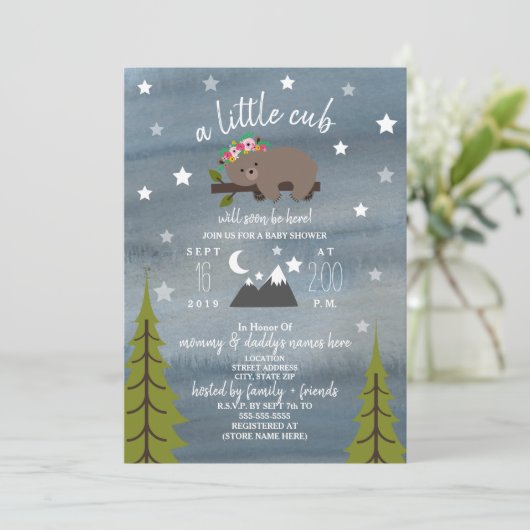 Slaperige Beer Waterverf Meisje Baby shower Kaart (Staand voorkant)