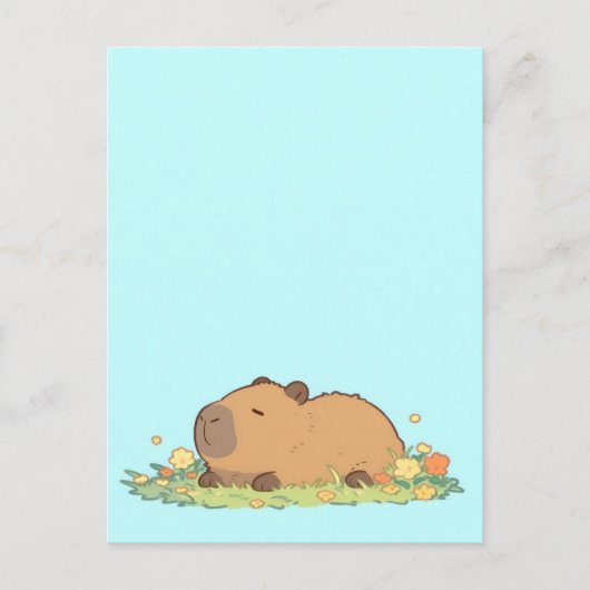 Slaperige Capybara Rustend in Zomerweide Briefkaart (Voorkant)