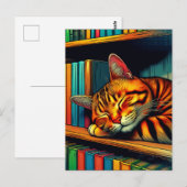 Slaperige Comic Strip Stijl Kat Slapend Briefkaart (Voorkant / Achterkant)