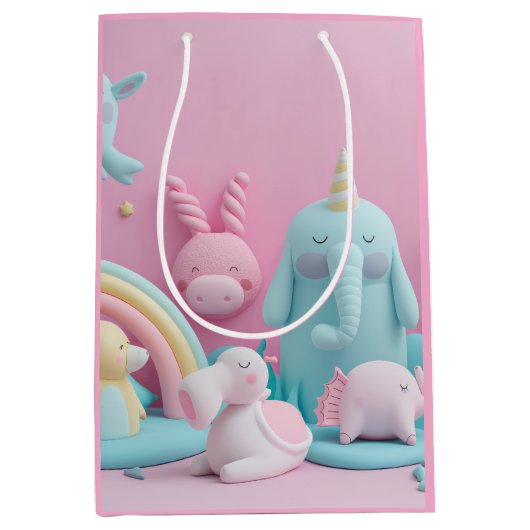 Slaperige dieren op roze medium cadeauzakje (Voorkant)