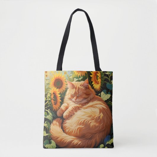 Slaperige dikke Oranje kat met zonnebloemen Tote Bag (Voorkant)
