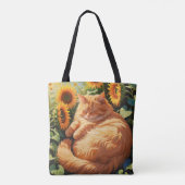 Slaperige dikke Oranje kat met zonnebloemen Tote Bag (Achterkant)