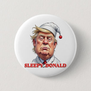 Slaperige Donald – Een Subtiele Politieke Karikatu Ronde Button 5,7 Cm