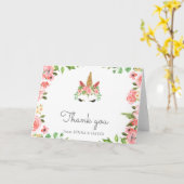 Slaperige eenhoorn gezicht blush floral bedankaart kaart (Gele Bloem)