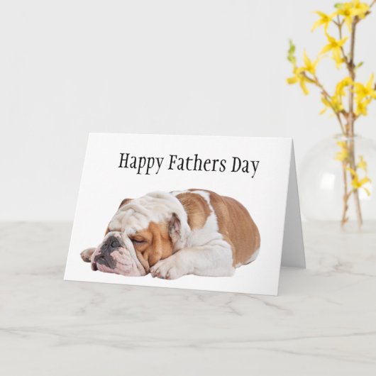 Slaperige Engelse Bulldog Vaderdag   Kaart (Gele Bloem)